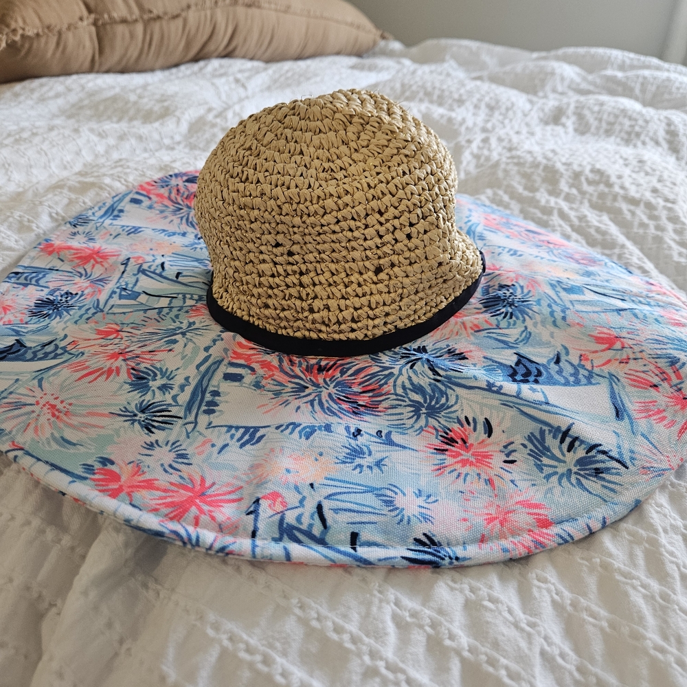 Lilly Pulitzer Straw Hat with Pink and Blue Floral Accents
